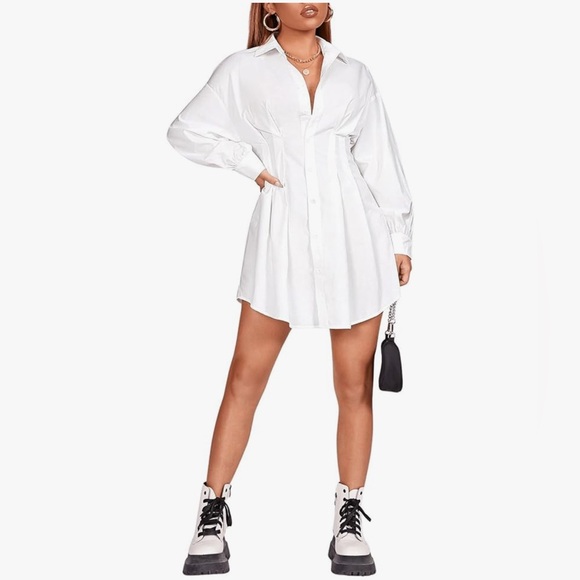 Crisp White Women's Mini Shirt Dress - Picture 1 of 9